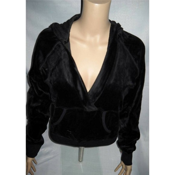SELF ESTEEM Shirt Jacket Top Junior Sizes Black Velour Cropped Hooded NOS - Picture 3 of 8